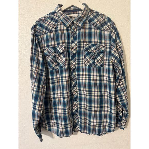 Mountain Khakis Men's Western Snap Long Sleeve Button Down Shirt Blue Plaid‎ XL - Picture 1 of 12